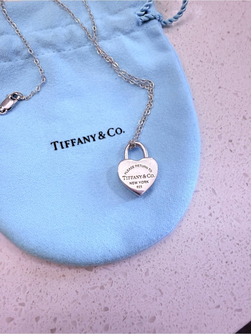 Tiffany & Co Heart Lock Pendant Necklace w/ Sterling Silver Chain